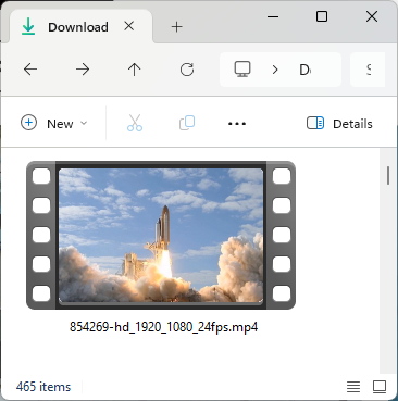 The same video in the file manager with its new thumbnail
